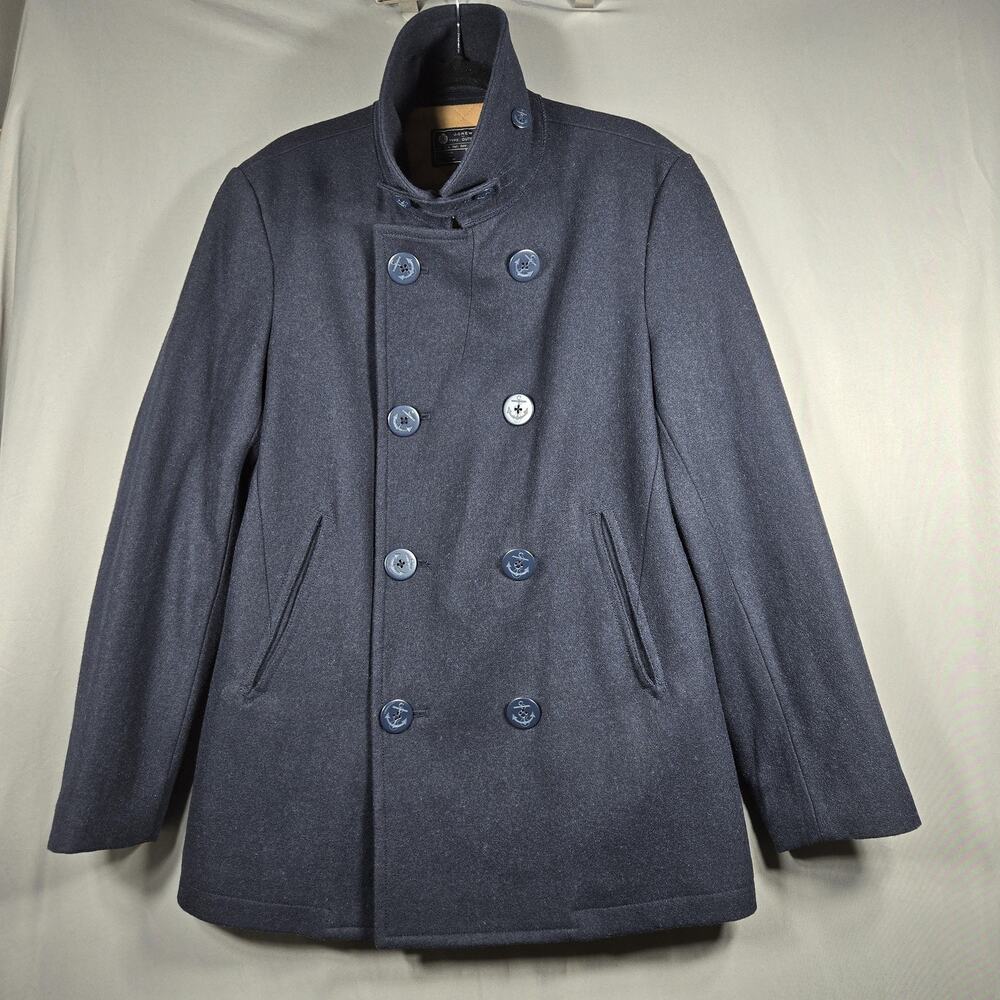 J Crew Pea Coat Mens Small Navy Wool Blend Quilted Lined Double Breasted Jacket
